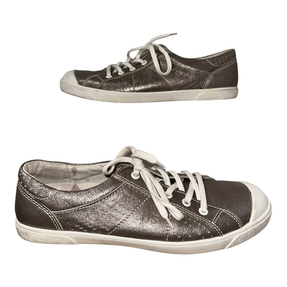 Josef Seibel Metallic Leather Lace-Up Sneakers EU 40 US 9β Silver Comfort Shoes